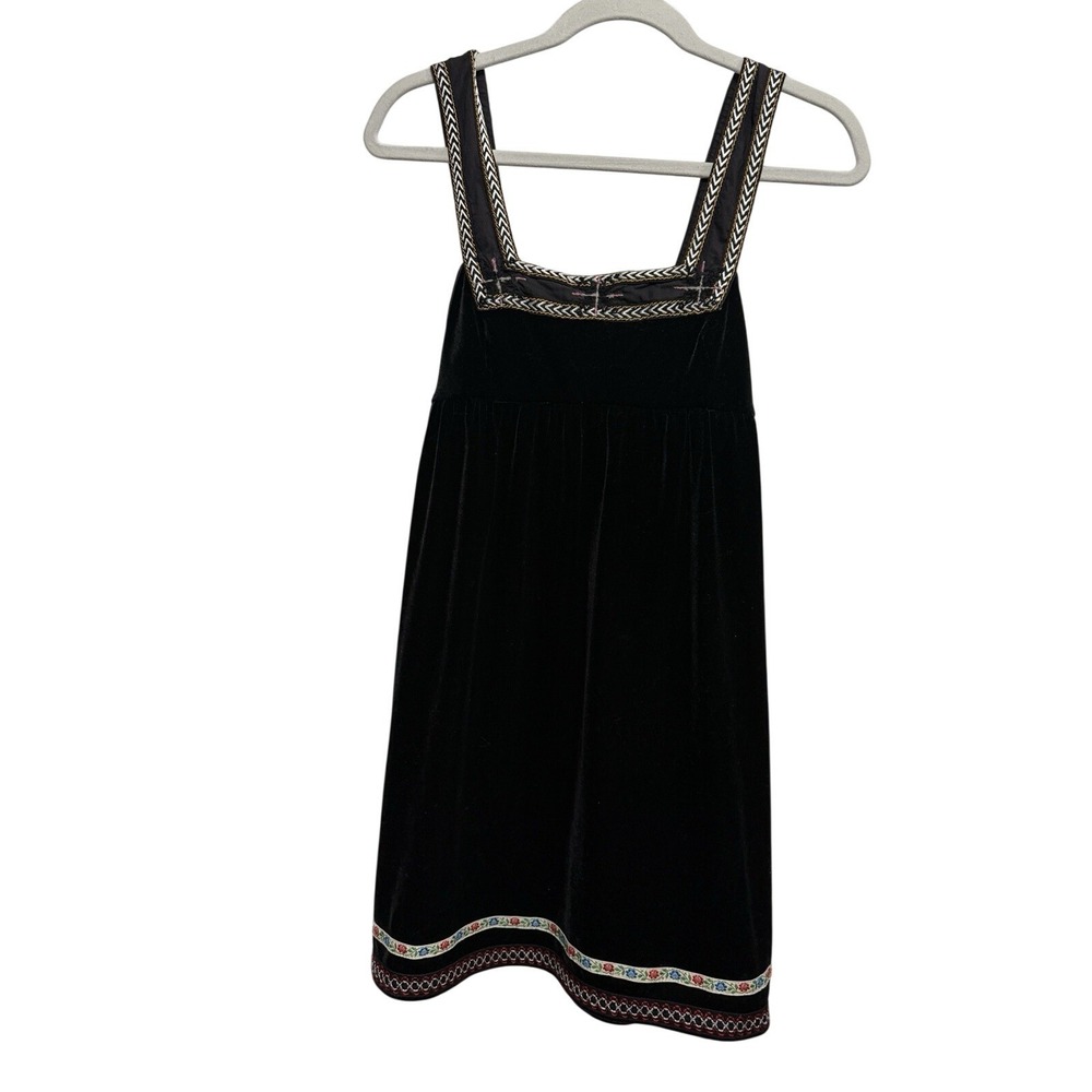 Free People Scandinavian Tunic Dress Black Velvet Boho Embroidered Trim Womens S